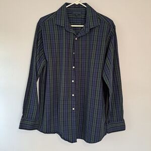 Tommy Hilfiger Navy and Green Plaid L/S Shirt Slim Fit 34-35